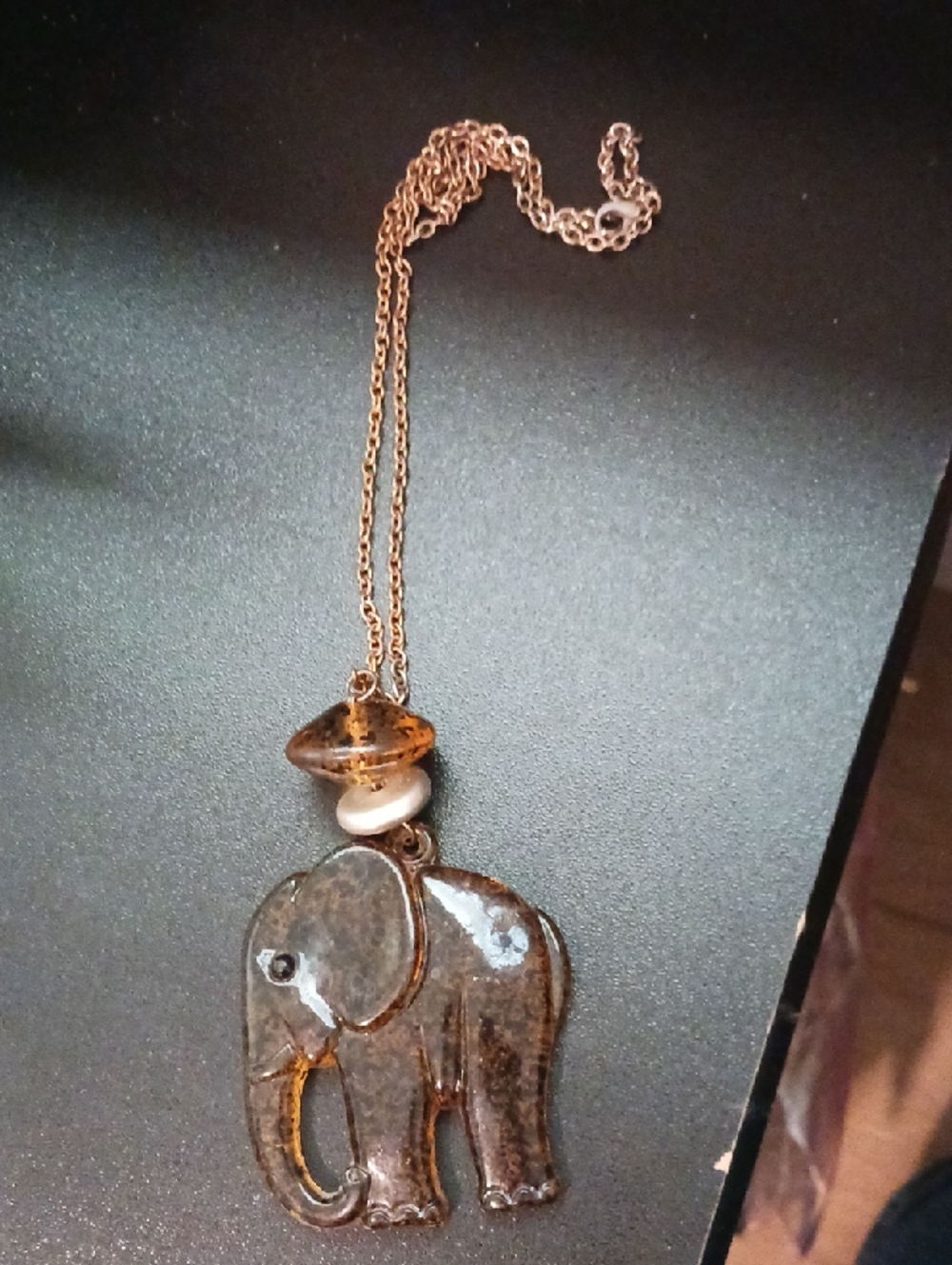 Source Unknown Brown and Gold Elephant Pendant Necklace